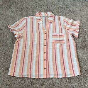 AnyBody Short Sleeve Button Front Linen Blend Camp Shirt Size S